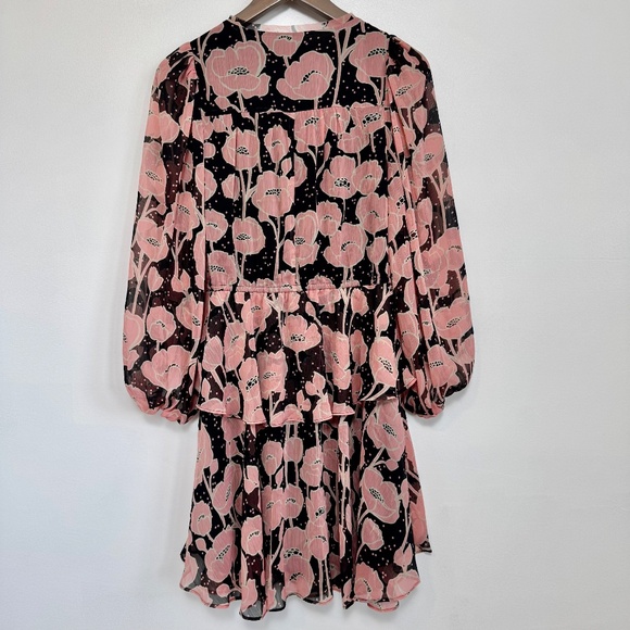 NWOT TED BAKER Priana Ruffle Sleeve Floral Romantic Mini Dress Pink Black Size 2 - Picture 3 of 15